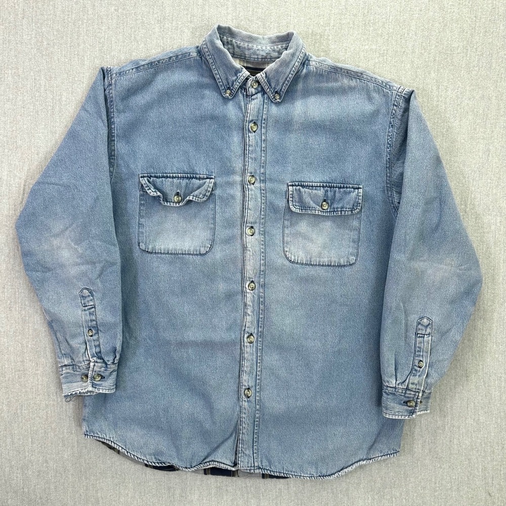 Magellan Sportswear Denim Flannel Mens Size XL Lined Long Sleeve Button Up Shirt